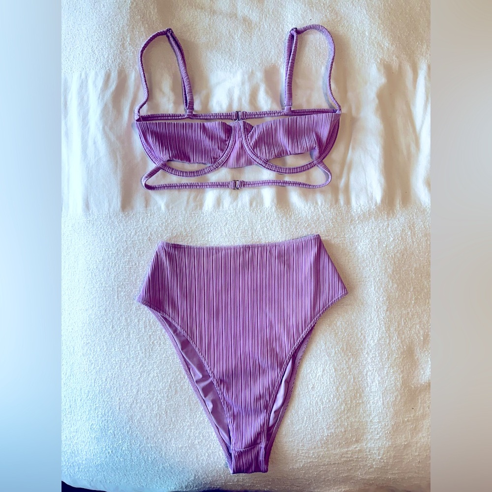 frankies bikinis annie plisse bikini bottom top set wisteria lilac